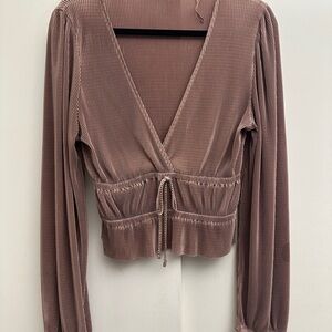 Zara V-Neck Ribbed Blouse in Mauve